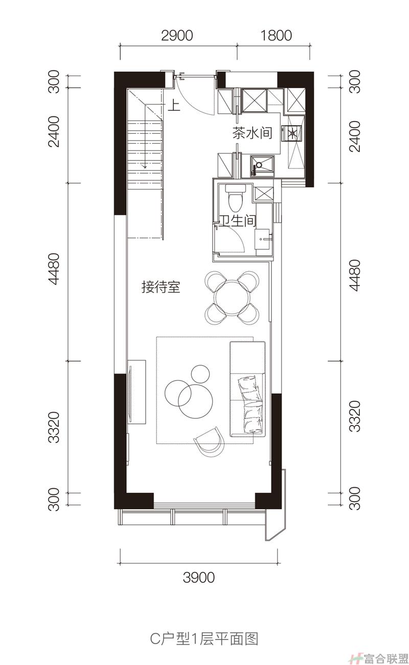 C户型 建筑面积63平米 1层平面图.jpg
