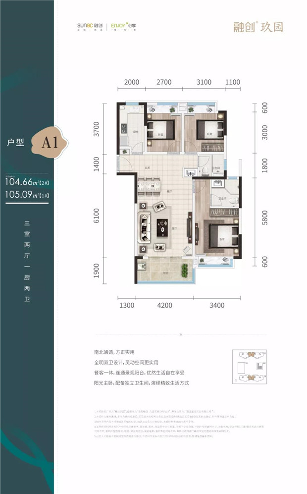 A1户型 建面约105㎡ 三房两厅.jpg