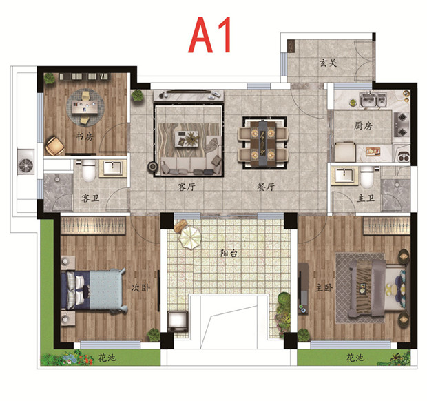 A1户型 3房2厅2卫 建筑面积101平米.jpg
